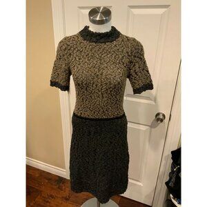 SEA New York Olive & Gray Boucle Knit Fit & Flare Dress, Size Small